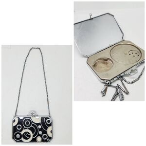 Elgin Art Deco EAM 1920s Enamel Dance Duo Compact Chatelaine With Wristlet Chain